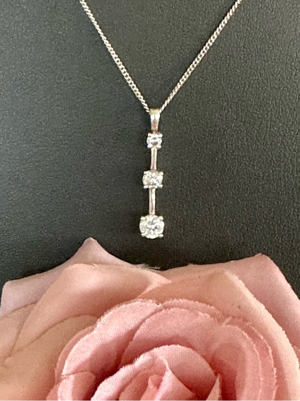 Sterling Silver Drop Pendant Necklace 3-Stone CZ